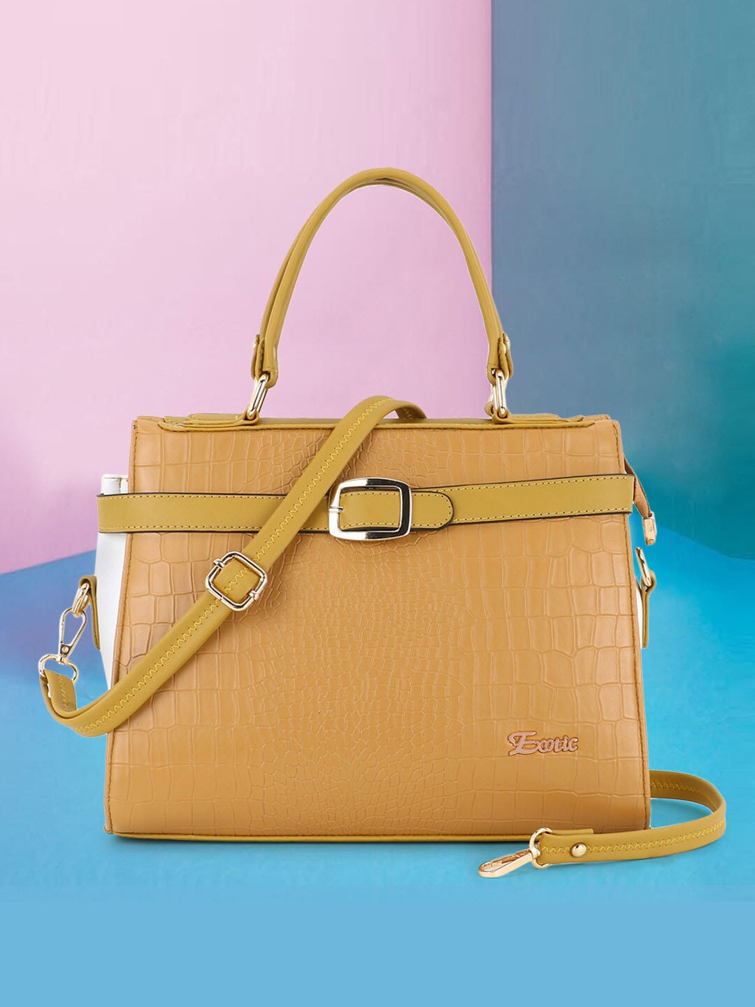 

Exotic Women Yellow PU Structured Handheld Bag
