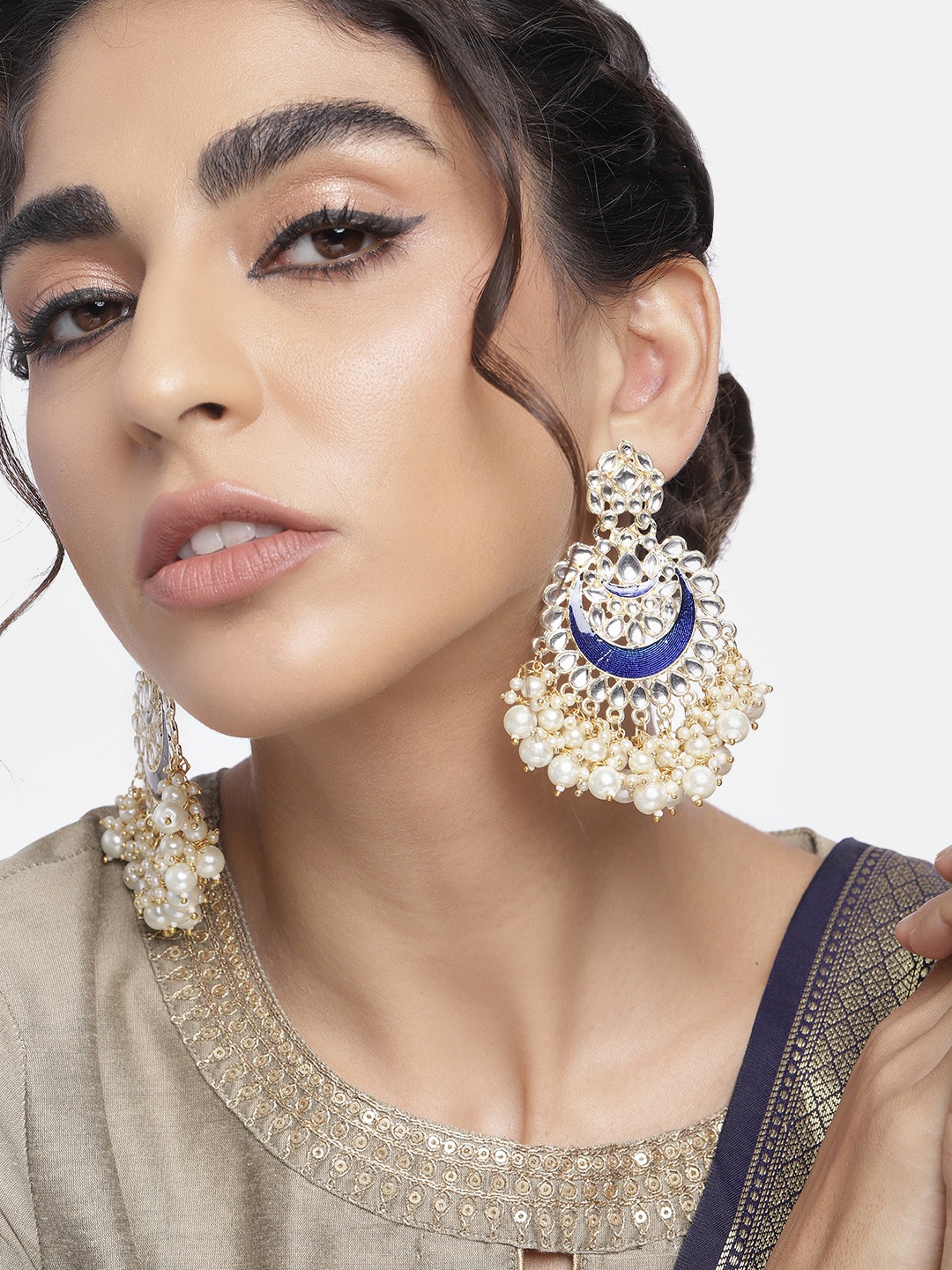 

I Jewels Gold-Toned & Blue Classic Chandbalis Earrings