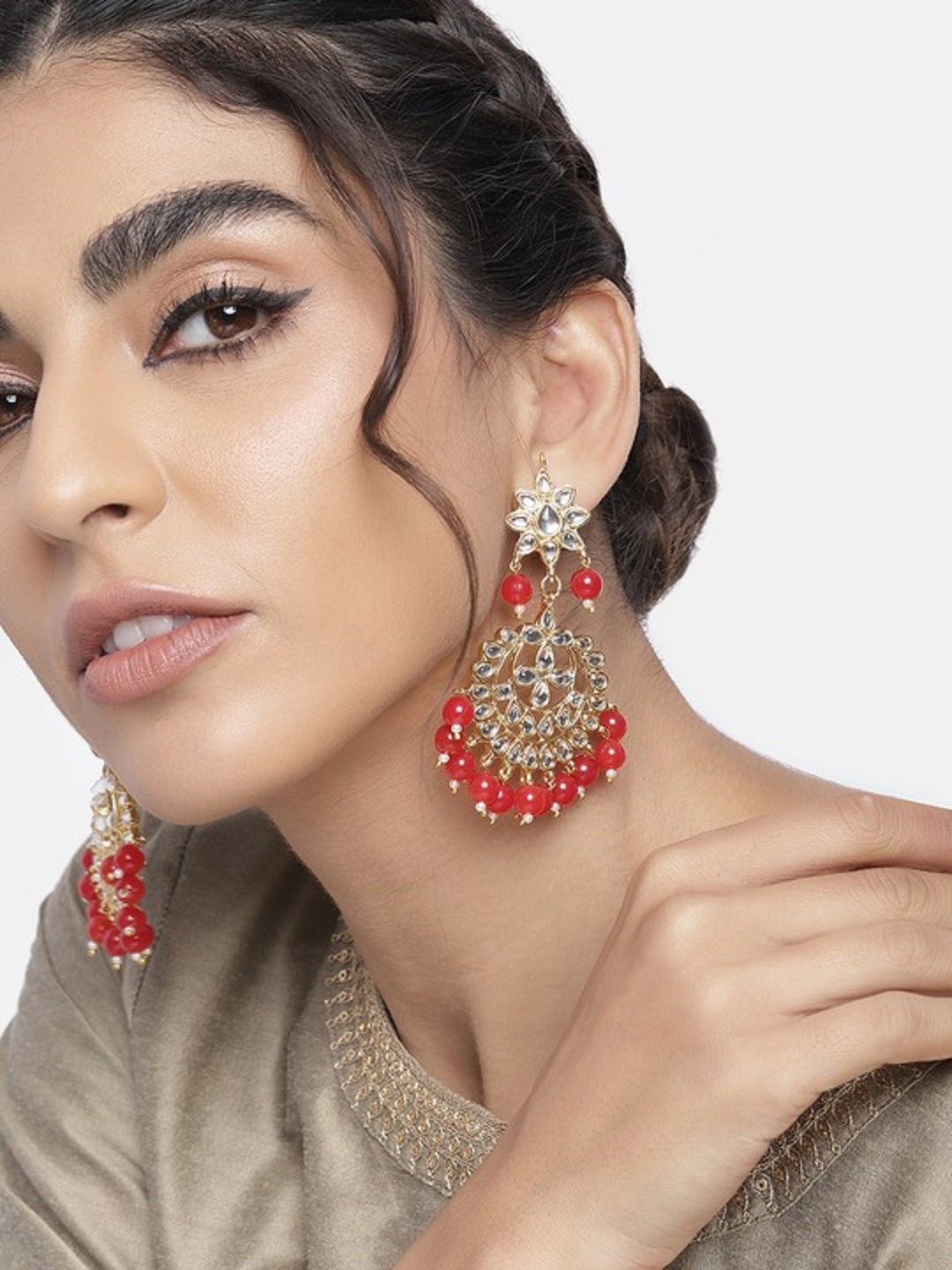 

I Jewels Red & Gold-Toned Classic Drop Earrings