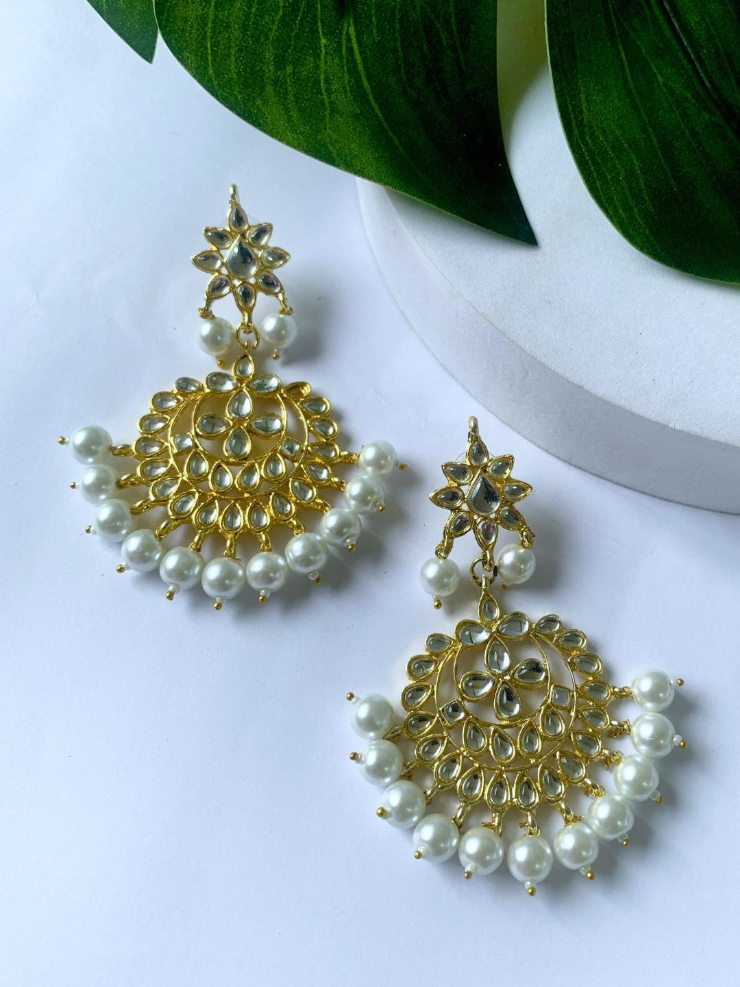 

I Jewels Gold-Toned & White Classic Drop Earrings