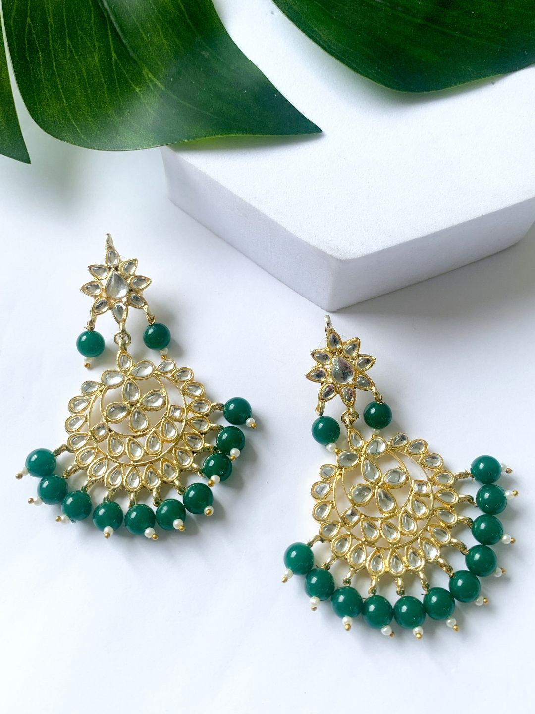 

I Jewels Green & Gold-Toned Classic Drop Earrings