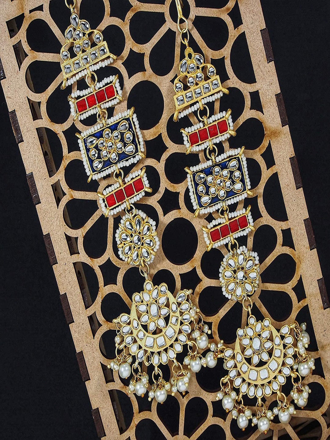 

I Jewels Gold-Toned & Blue Classic Chandbalis Earrings