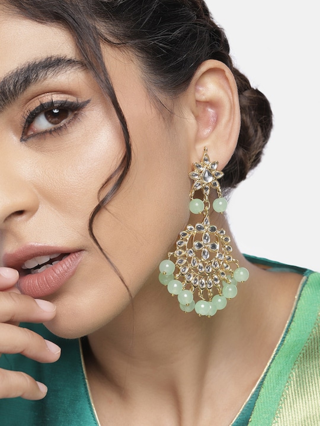 

I Jewels Green & Gold-Toned Classic Drop Earrings