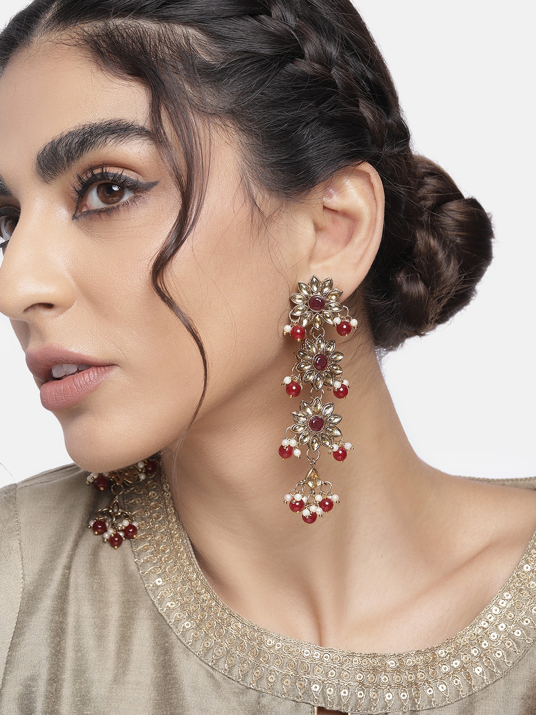 

I Jewels Maroon & Gold-Toned Classic Drop Earrings