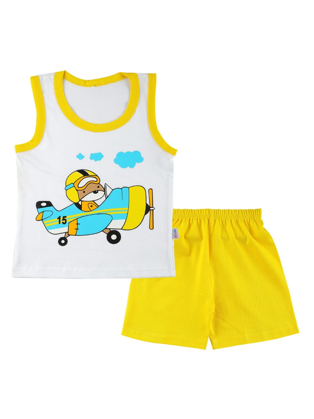 

CATCUB Unisex Kids Yellow & White Printed T-shirt with Shorts