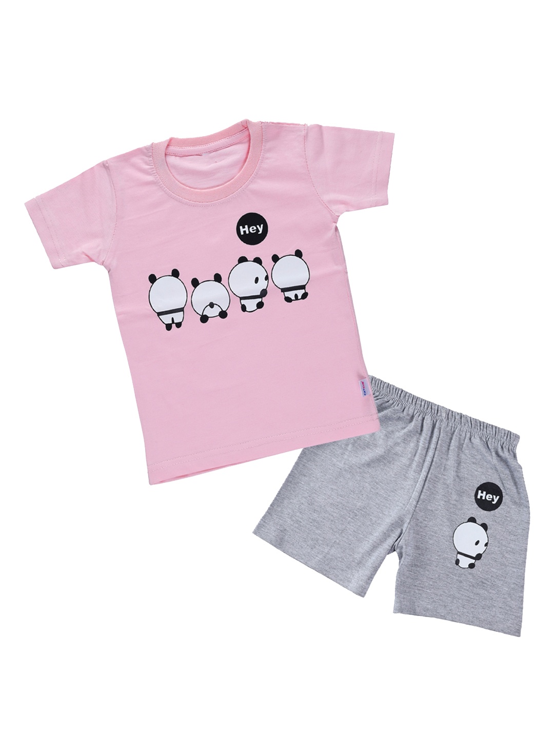 

CATCUB Unisex Kids Pink & Grey Printed T-shirt with Shorts