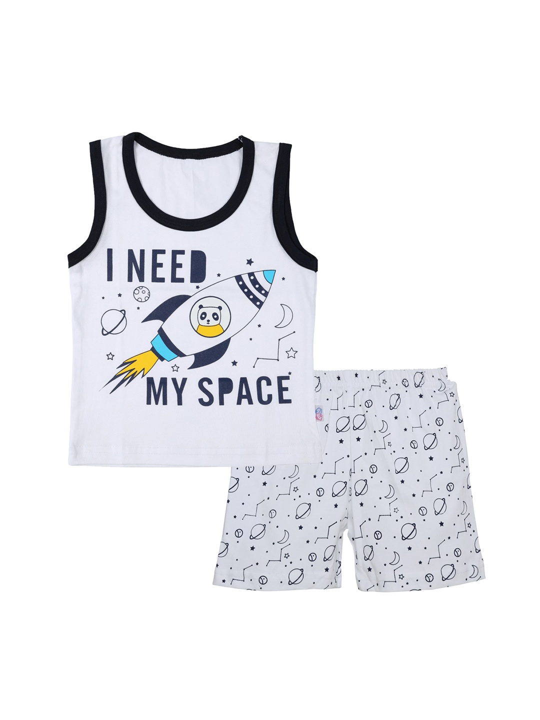 

CATCUB Unisex Kids White & Black Pure Cotton Printed T-shirt with Shorts