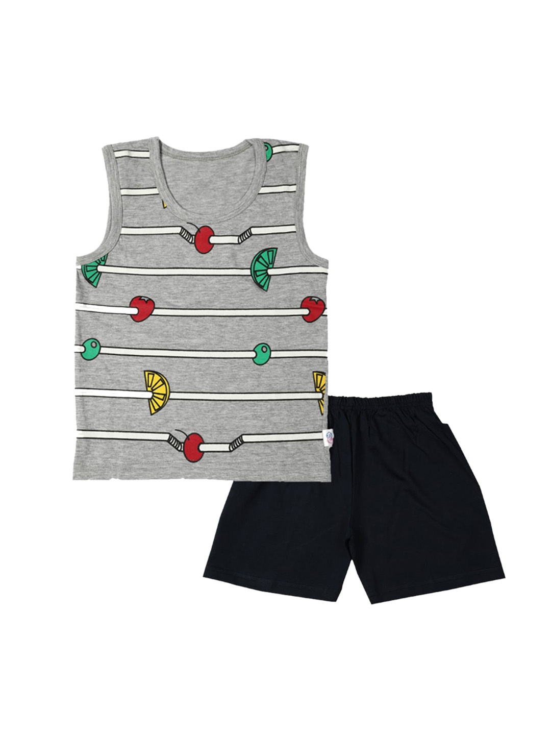 

CATCUB Unisex Kids Grey & Black Printed Pure Cotton T-shirt with Shorts