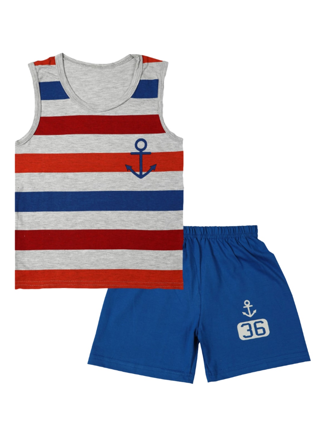 

CATCUB Kids Grey & Blue Striped T-shirt with Shorts