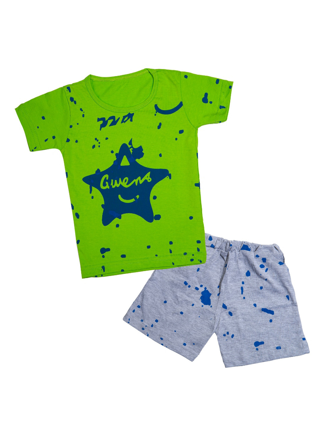 

CATCUB Unisex Kids Green & Grey Printed T-shirt with Shorts