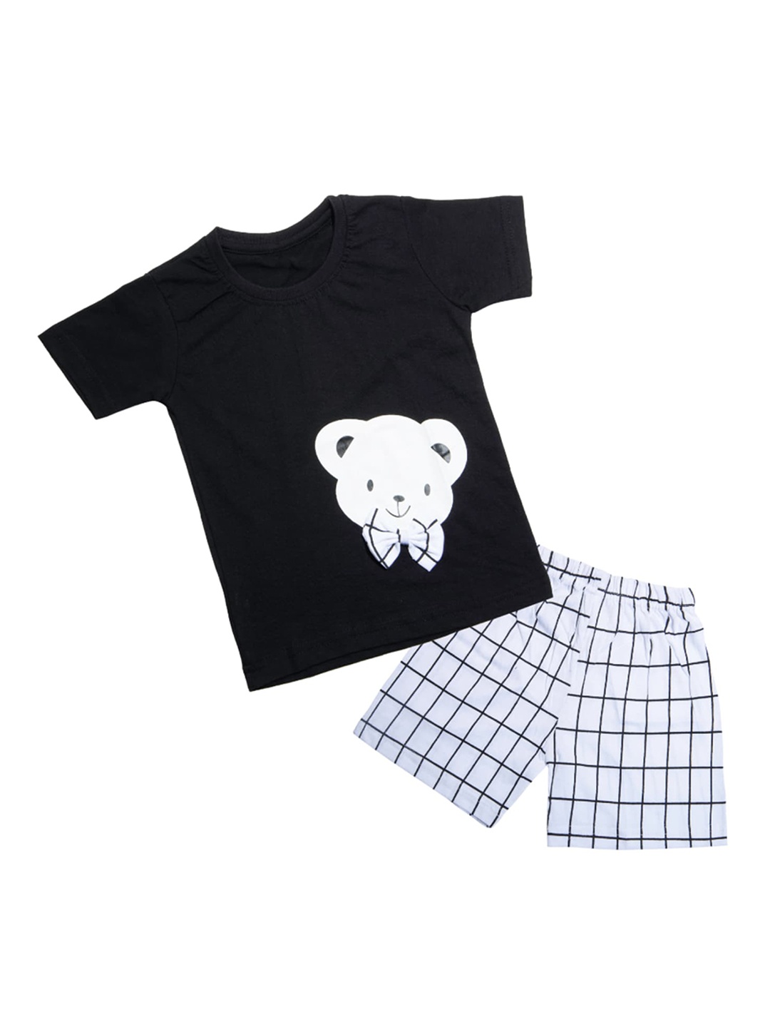 

CATCUB Unisex Kids Black & White Printed T-shirt with Shorts