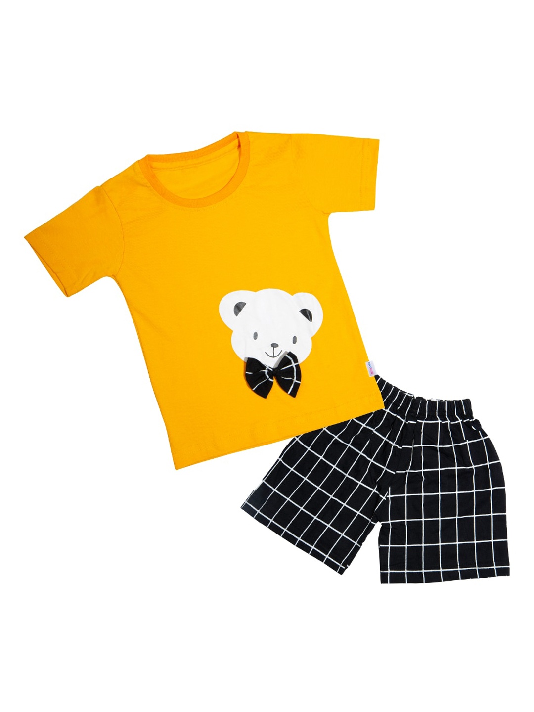 

CATCUB Unisex Kids Yellow & Black Printed T-shirt with Shorts