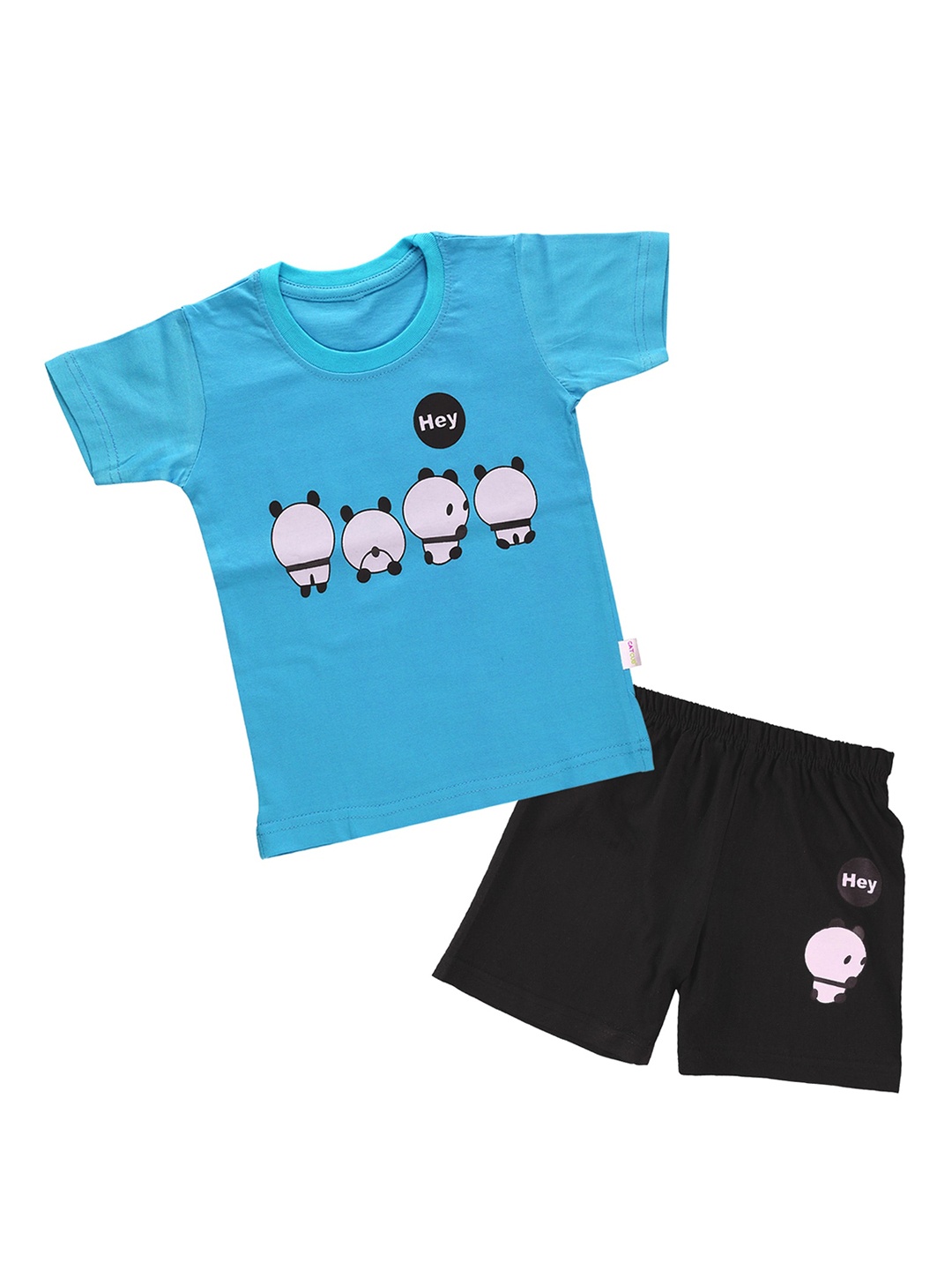 

CATCUB Unisex Kids Blue & Black Printed T-shirt with Shorts