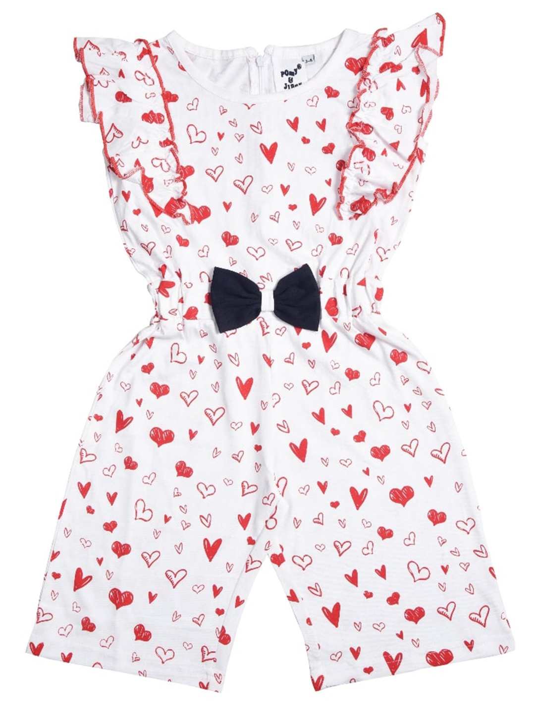 

POMY & JINNY Girls White & Red Printed Capri Jumpsuit with Ruffles