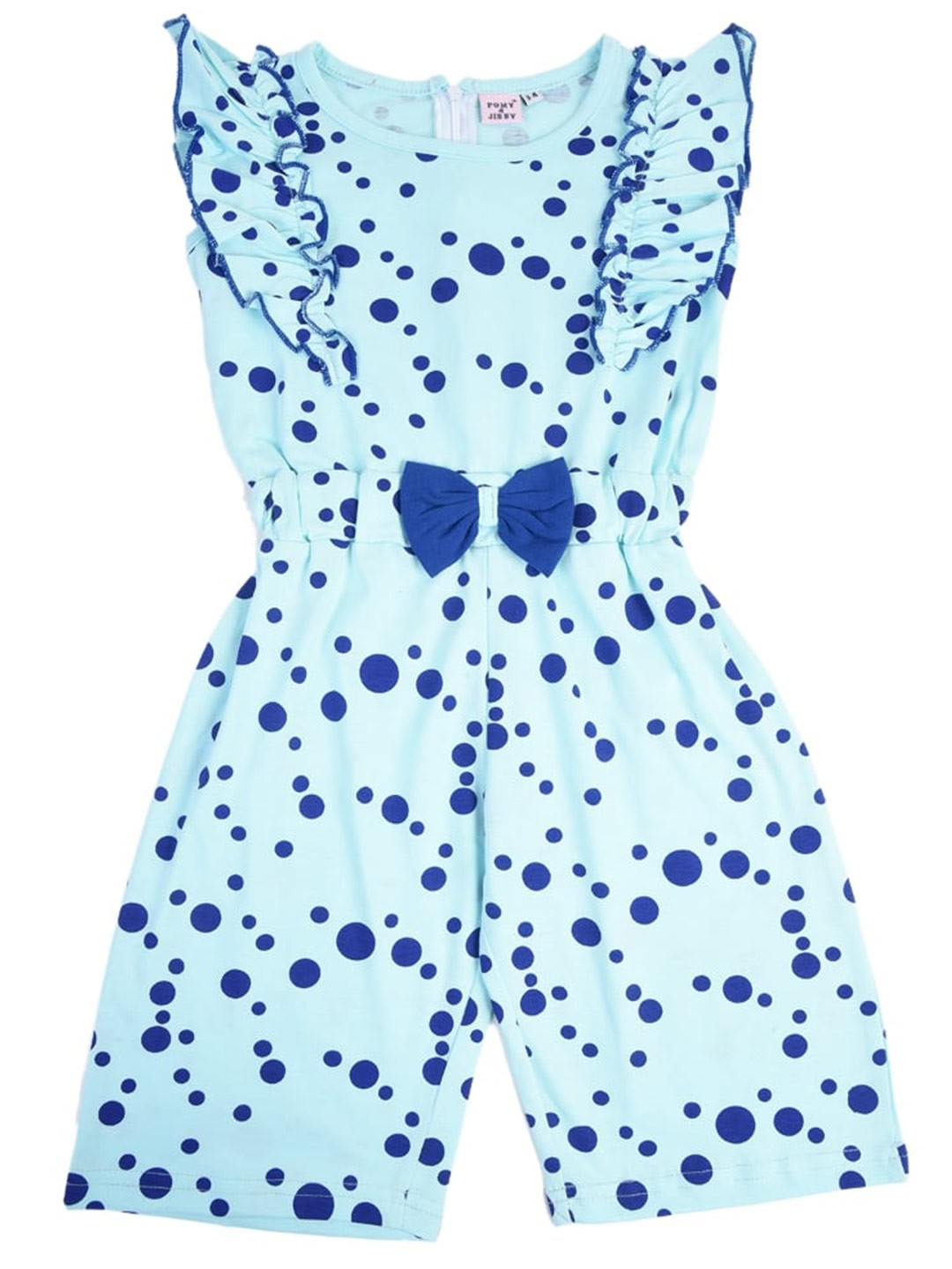 

POMY & JINNY Girls Blue & Navy Blue Printed Capri Jumpsuit with Ruffles
