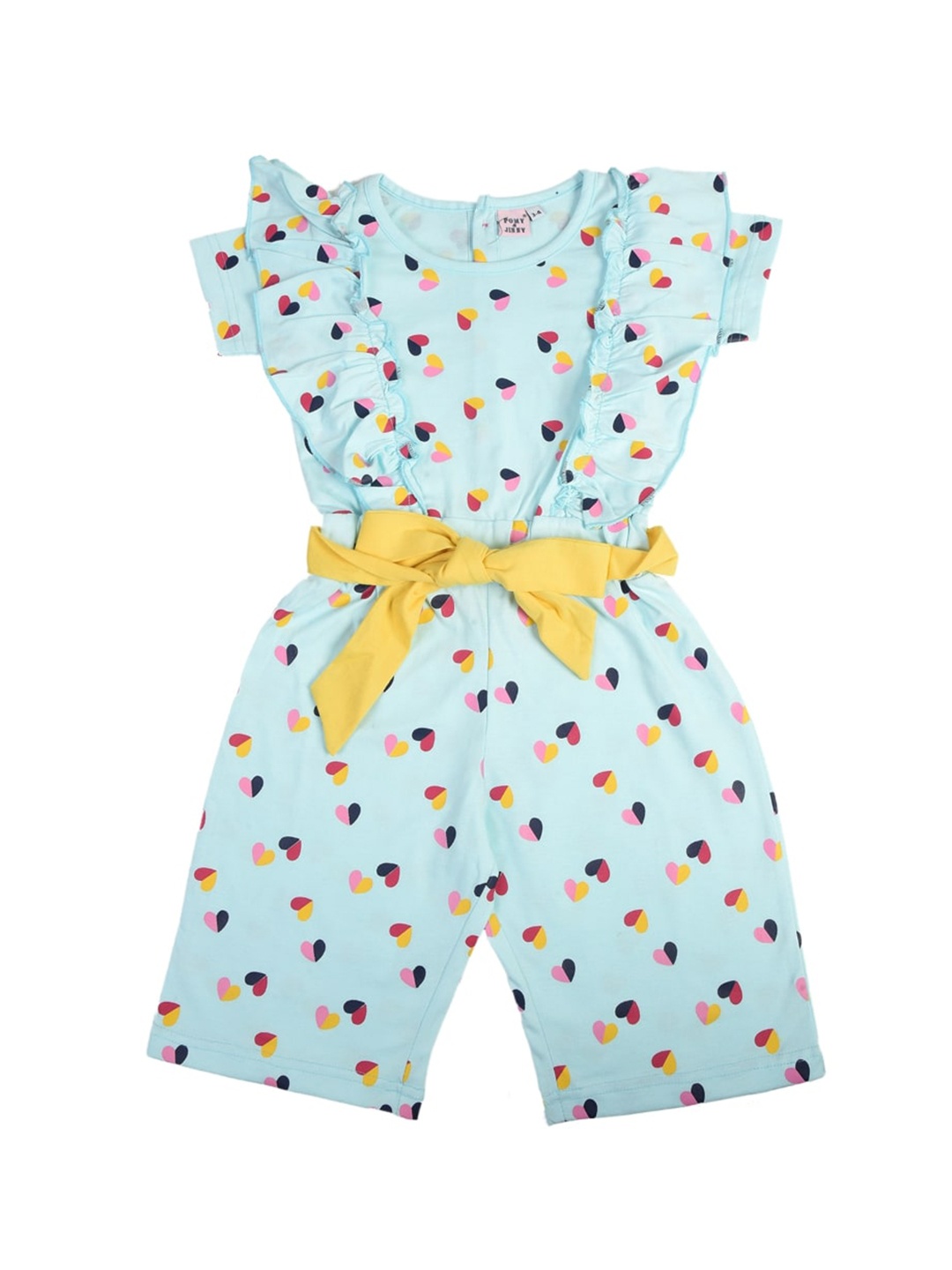 

POMY & JINNY Girls Blue & Yellow Printed Capri Jumpsuit