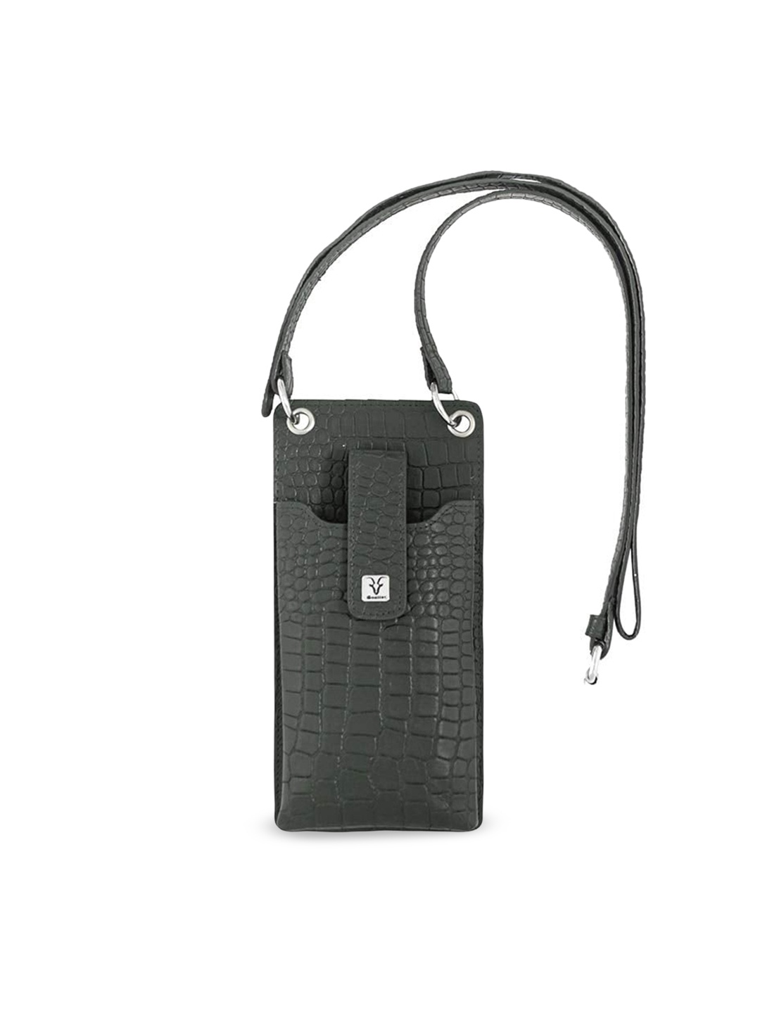 

Goatter Black Textured Leather Structured Mobile Sling Bag