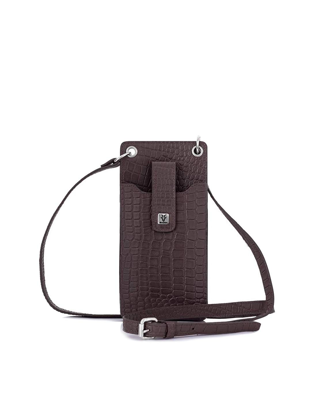 

Goatter Women Brown Textured Leather Mobile Sling Bag