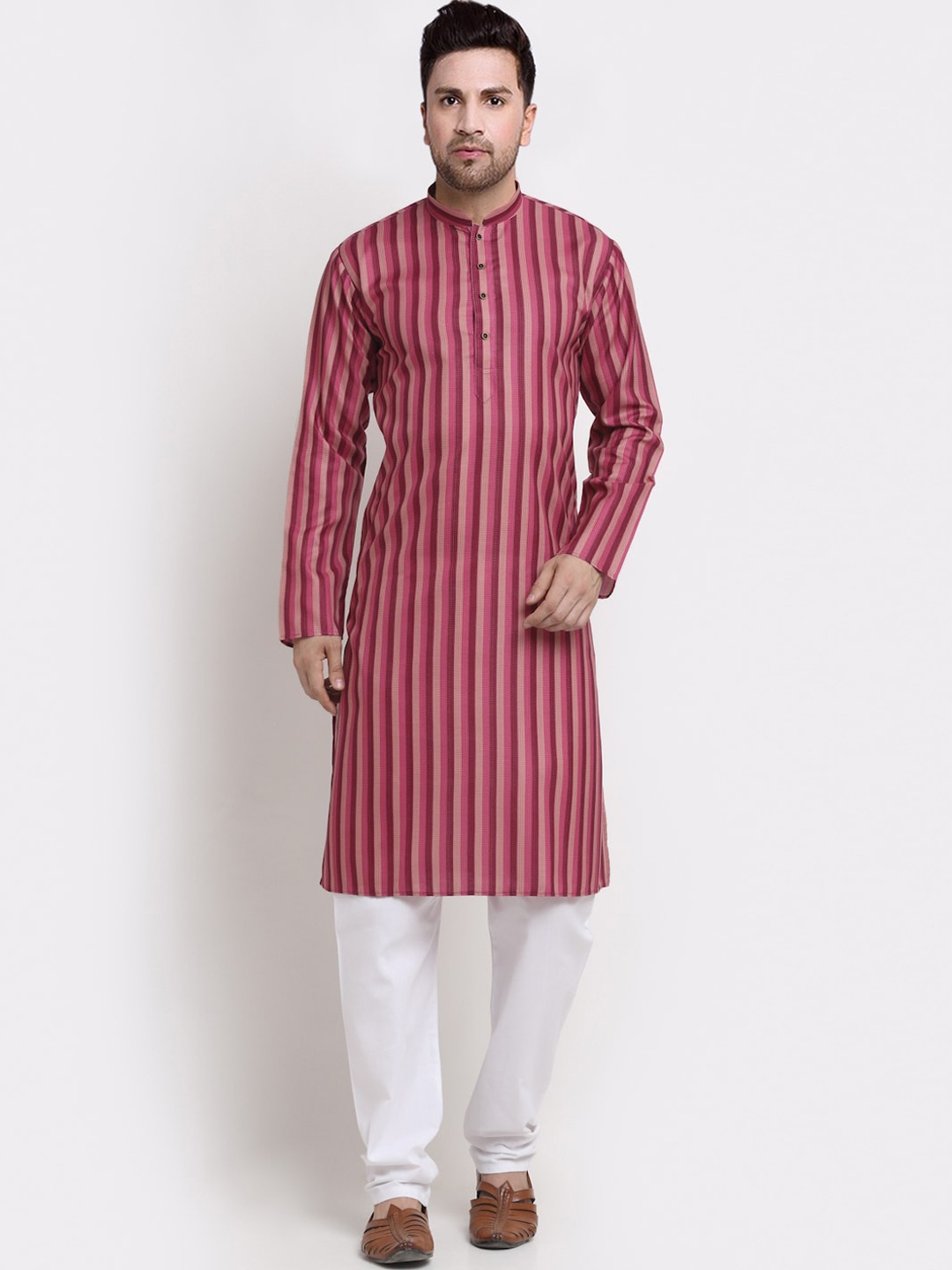 

KRAFT INDIA Men Pink Striped Cotton Kurta