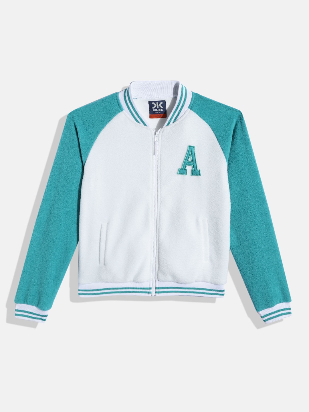 

Killer Girls White & Blue Colourblocked Varsity Jacket