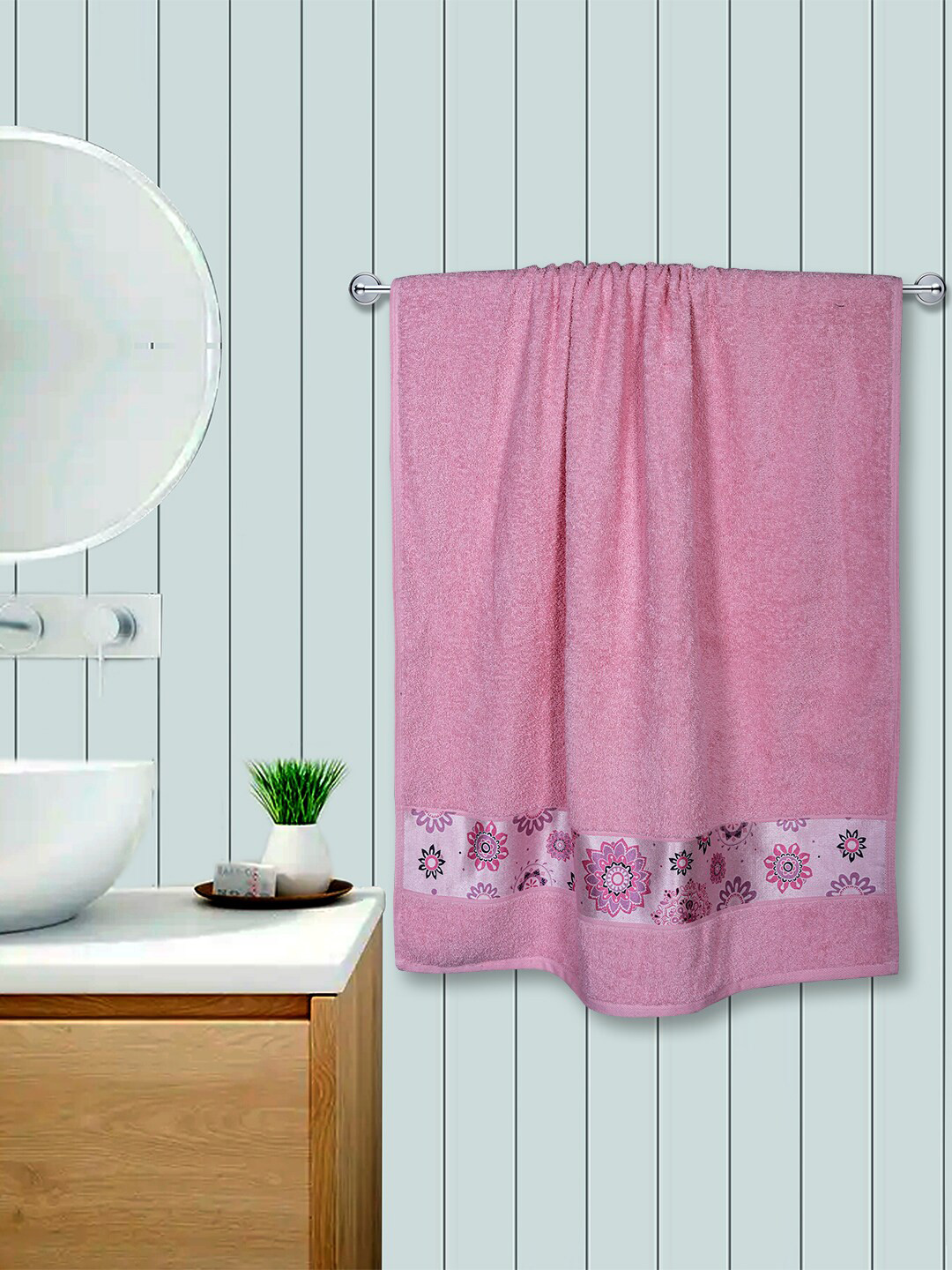 

RANGOLI Set Of 3 Pink Solid 100% Cotton 450 GSM Towel Set