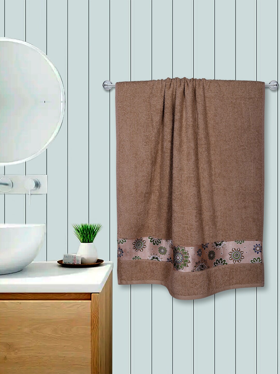 

RANGOLI Pack Of 2 Beige 450 GSM SolidCotton Bath Towel Set