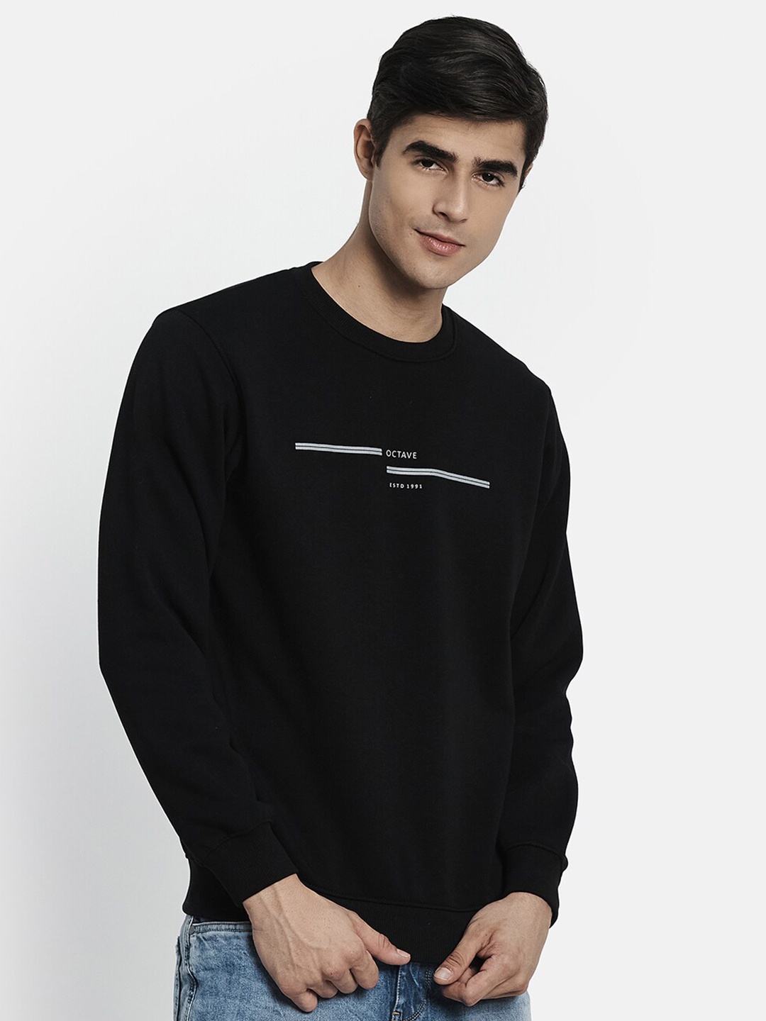 

Octave Men Black Solid Pullover Sweatshirt