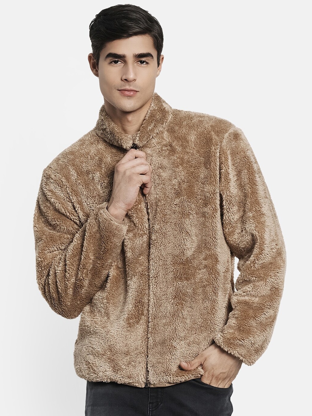 

Octave Men Brown Solid Front Open Sweatshirt