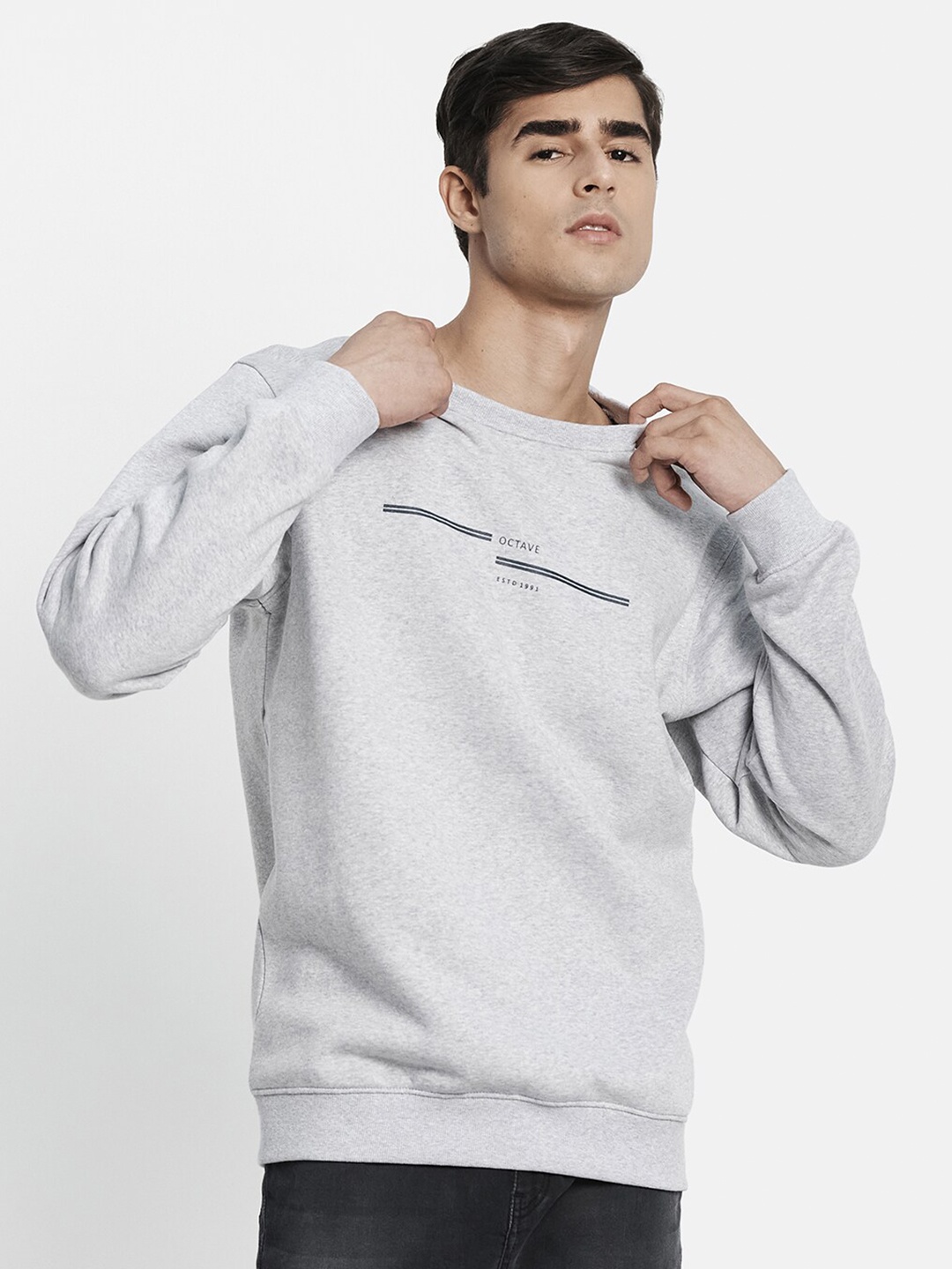 

Octave Men Grey Printed Full Sleeve Sweatshirt
