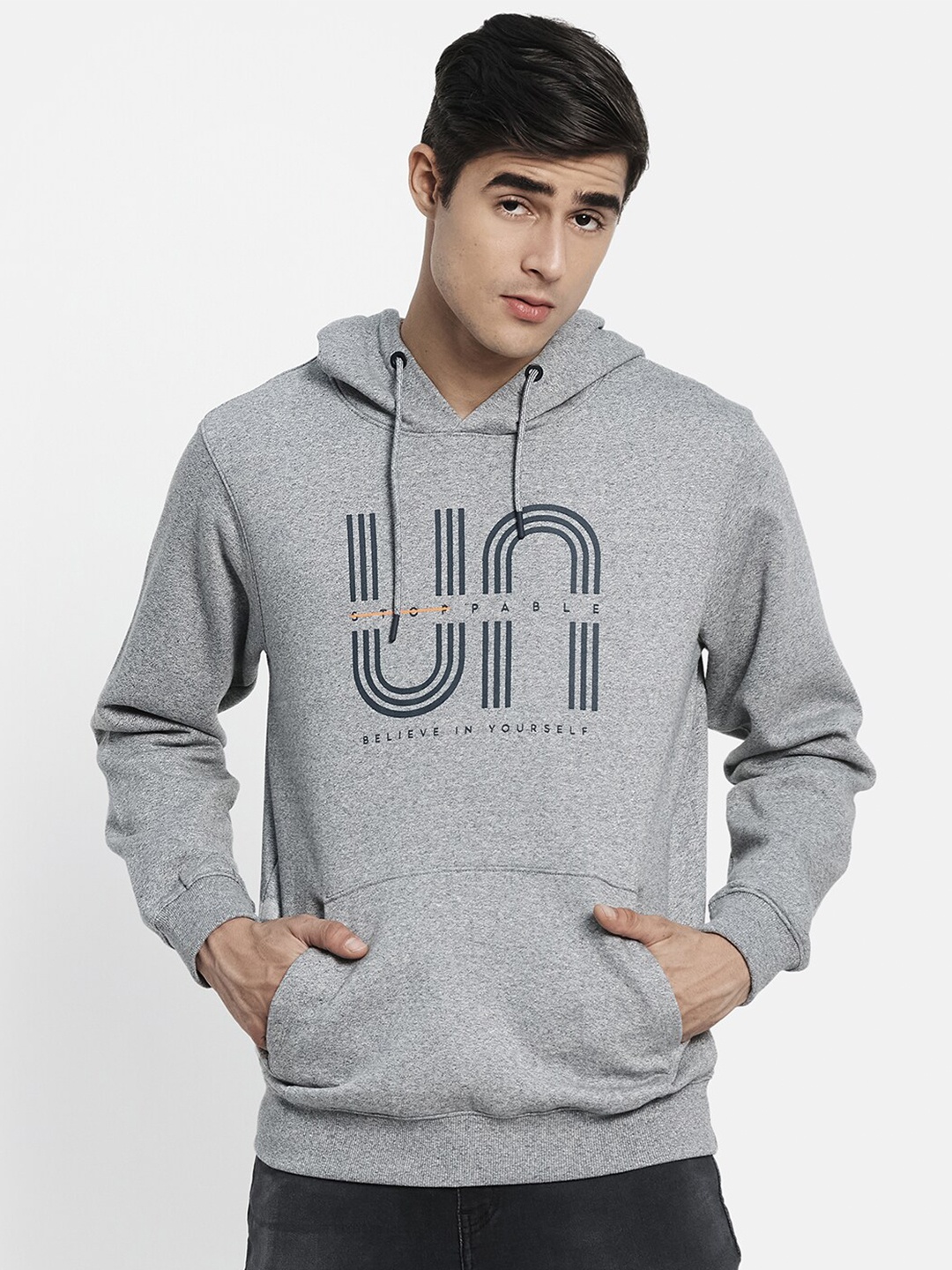 

Octave Men Grey Printed Hooded Sweatshirt