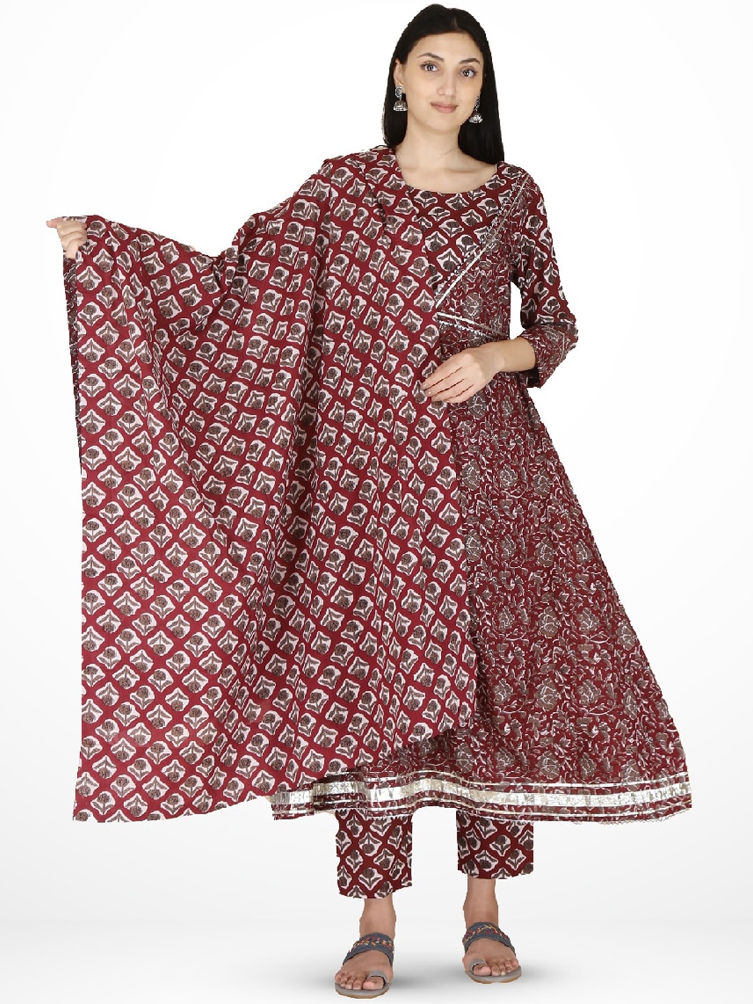 

ERISHA Women Brown Printed Pure Cotton Kurta Set