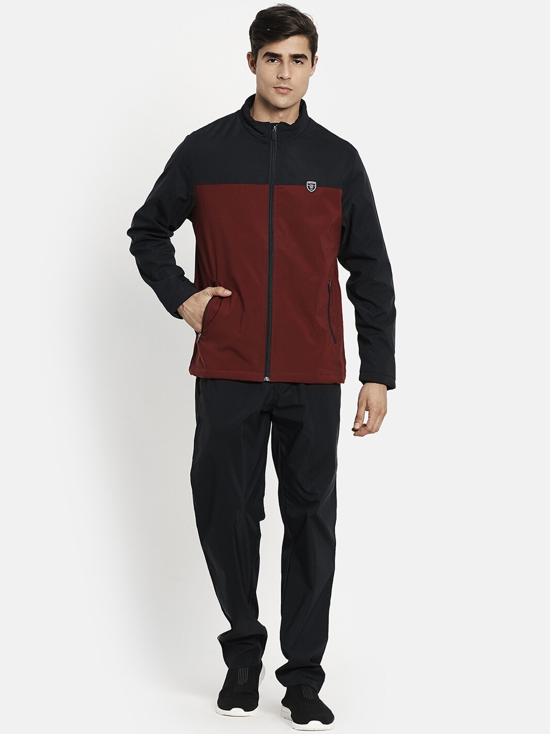 

Octave Men Maroon & Black Colourblocked Tracksuits