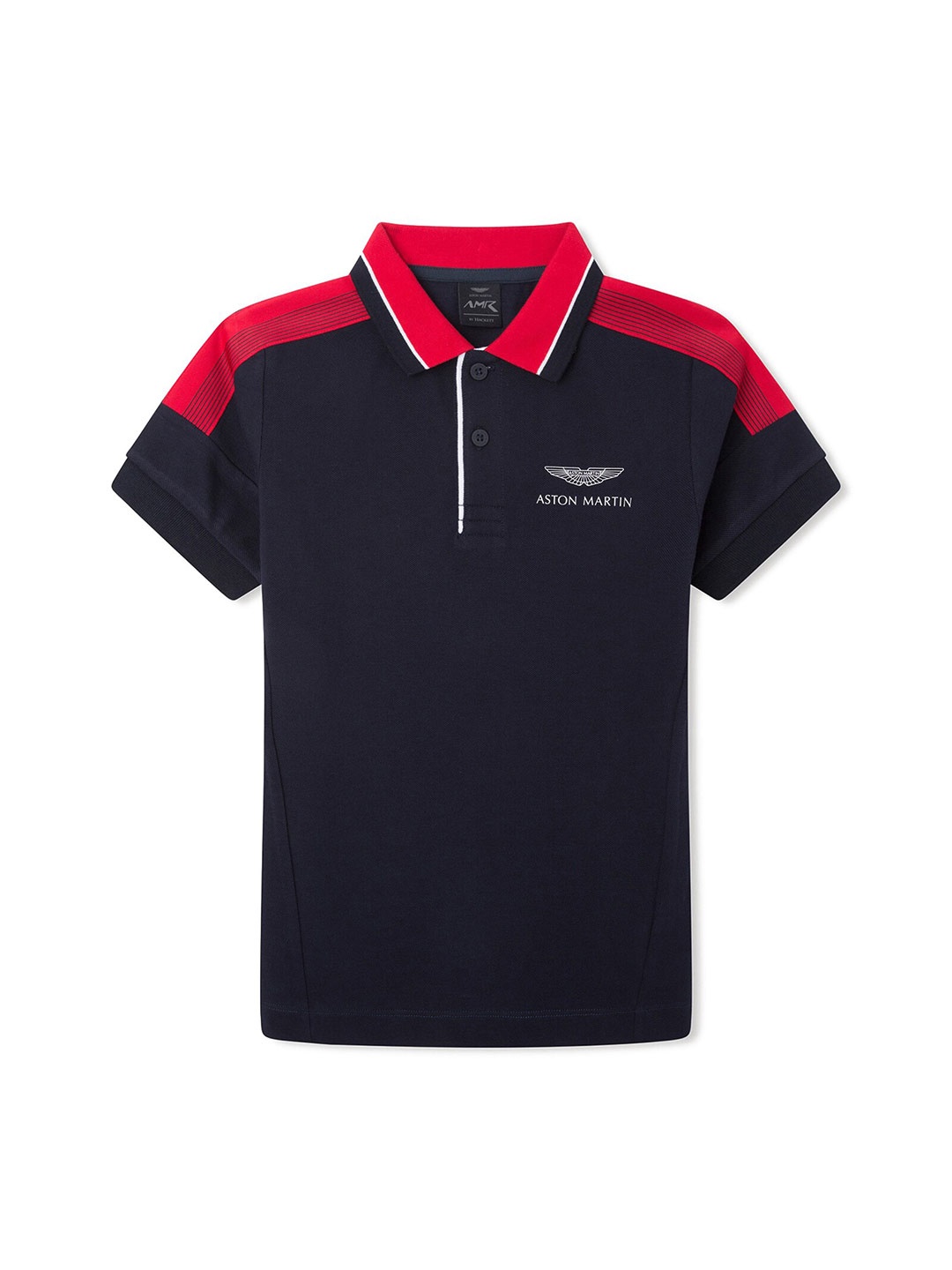 

HACKETT LONDON Boys Navy Blue Polo Collar Applique T-shirt