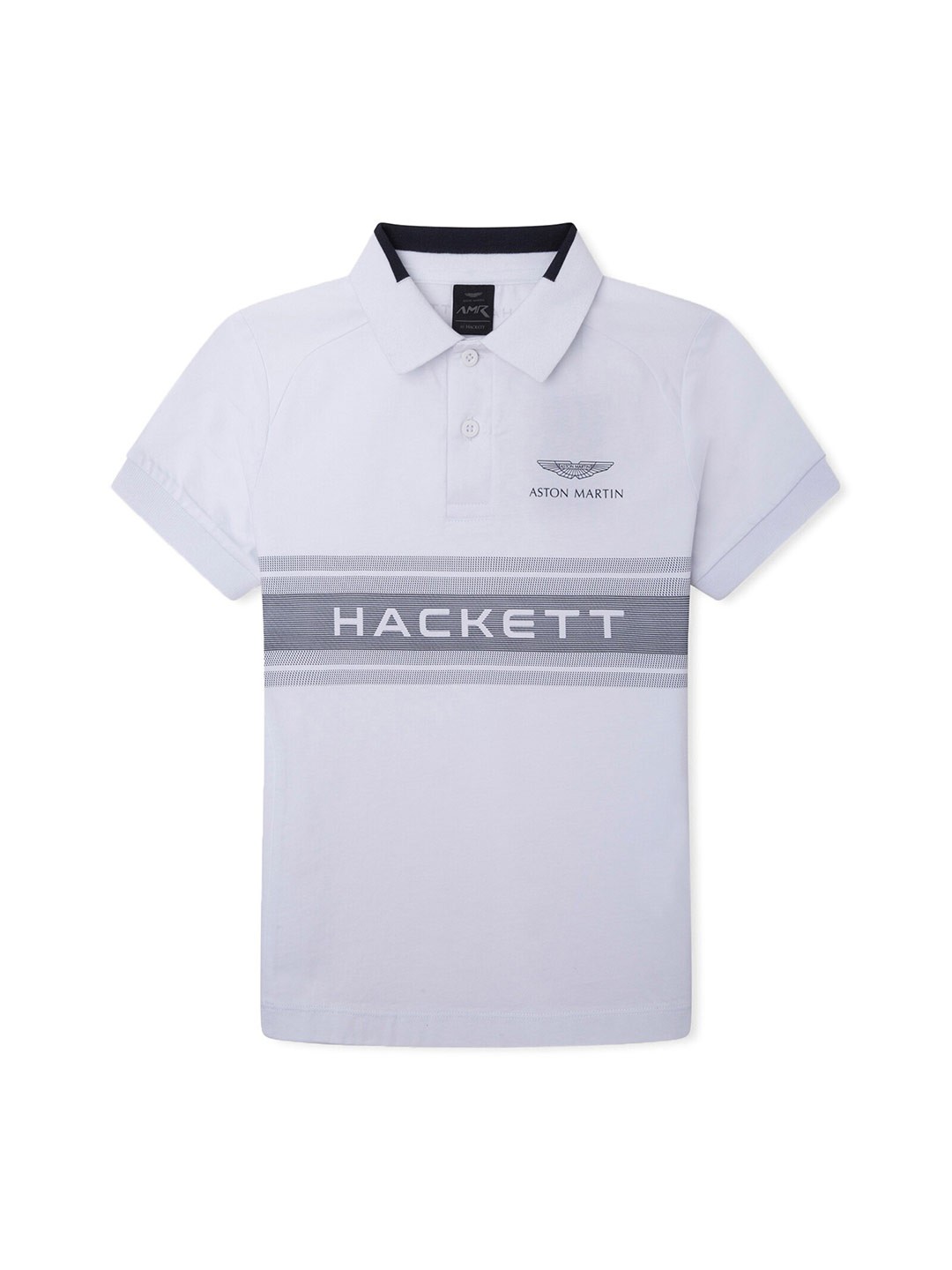 

HACKETT LONDON Boys White Typography Polo Collar T-shirt