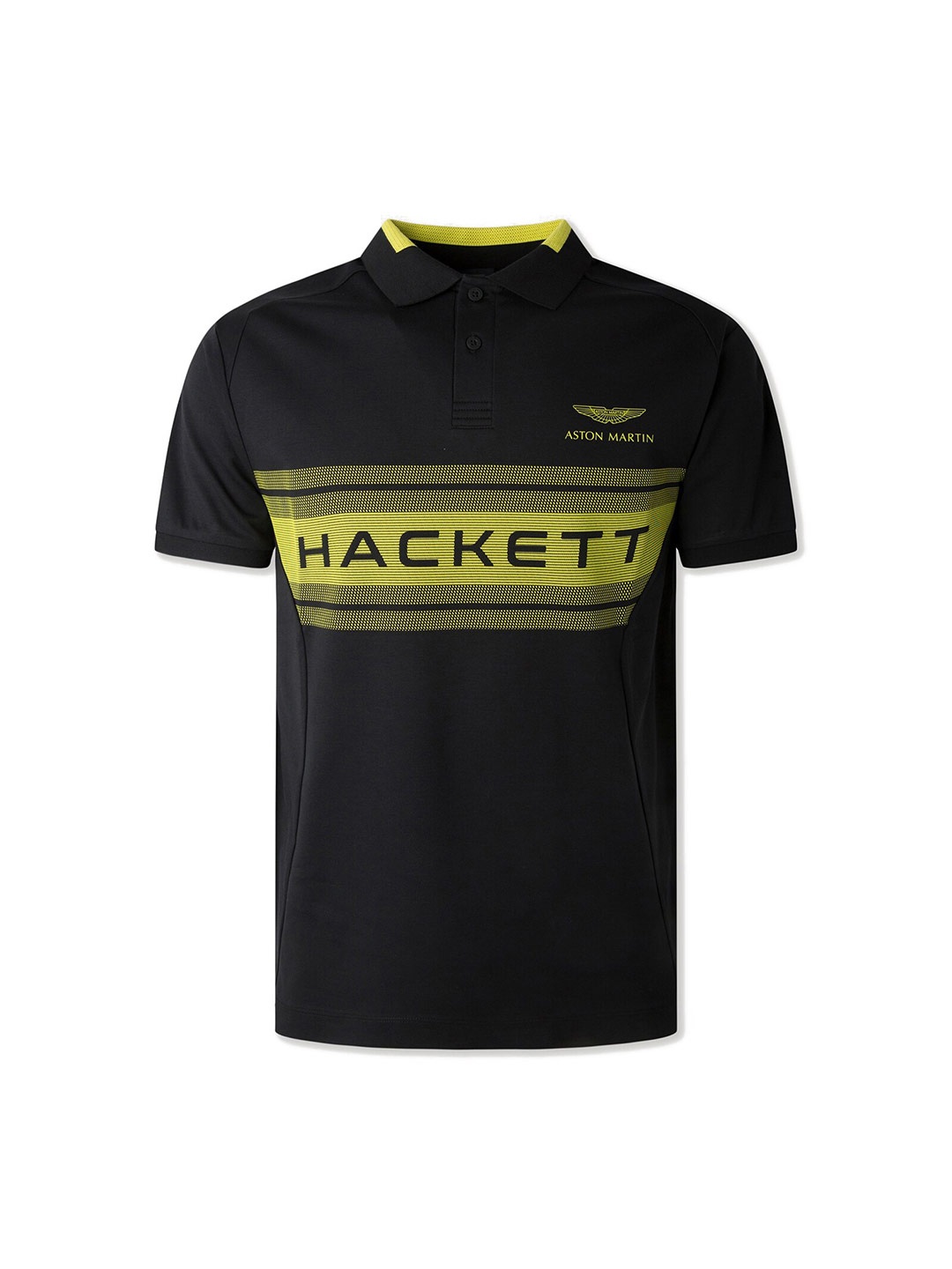 

HACKETT LONDON Men Black Typography Colourblocked Polo Collar T-shirt