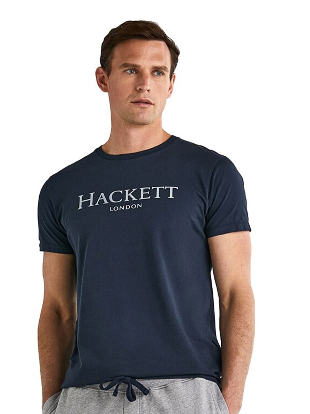 

HACKETT LONDON Men Navy Blue Brand Logo Printed Pure Cotton T-shirt