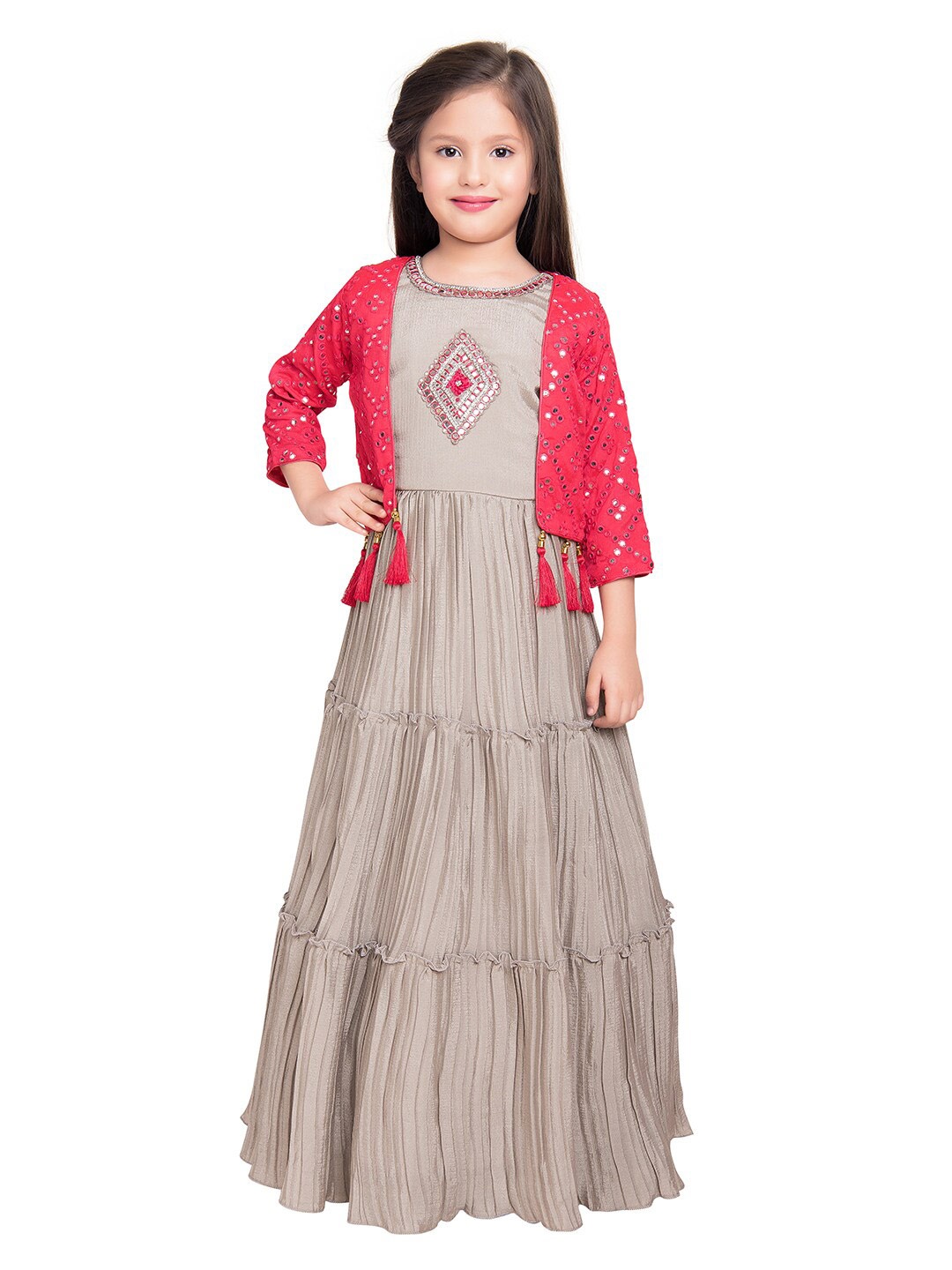 

Tiny Kingdom Grey Embroidered Georgette Maxi Dress