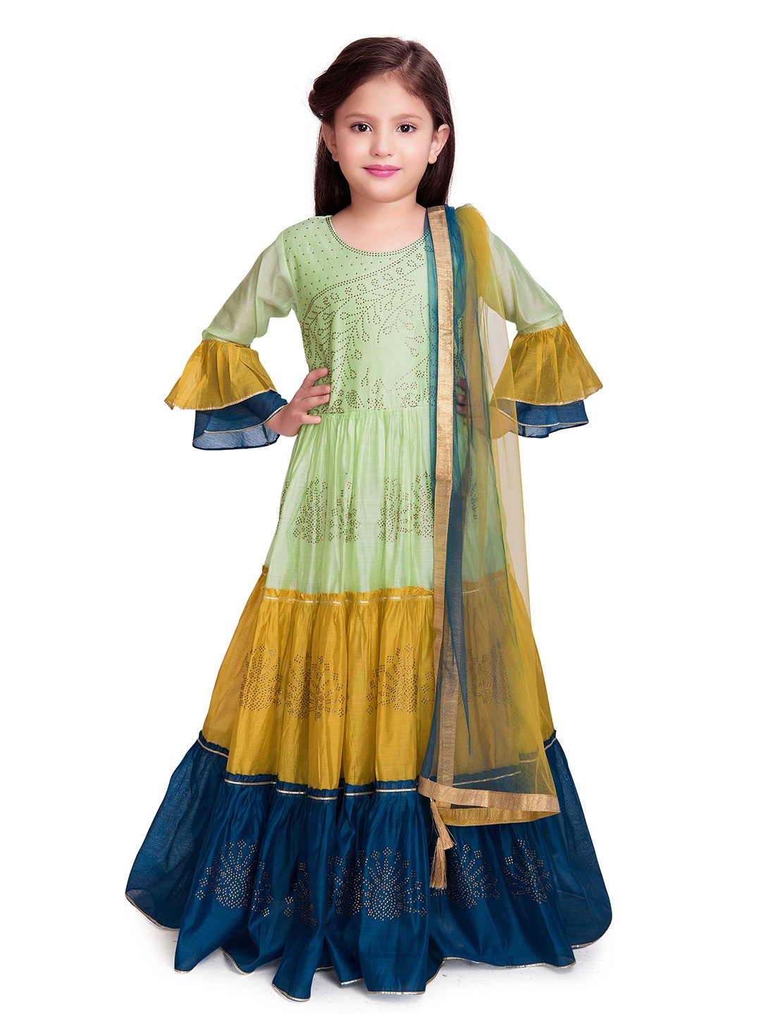 

Tiny Kingdom Green & Yellow Ethnic Motifs Georgette Ethnic Maxi Dress