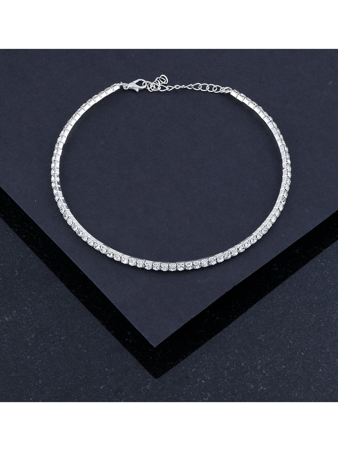 

Silver Shine Silver-Toned & White Choker Necklace