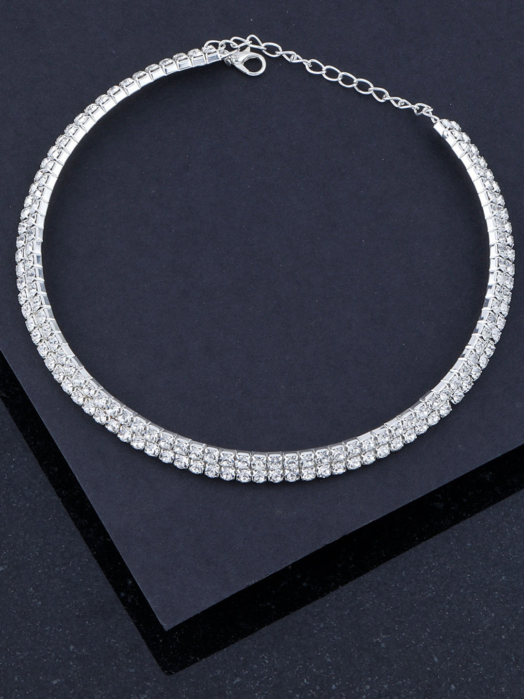 

Silver Shine Silver Plated & White Choker Necklace