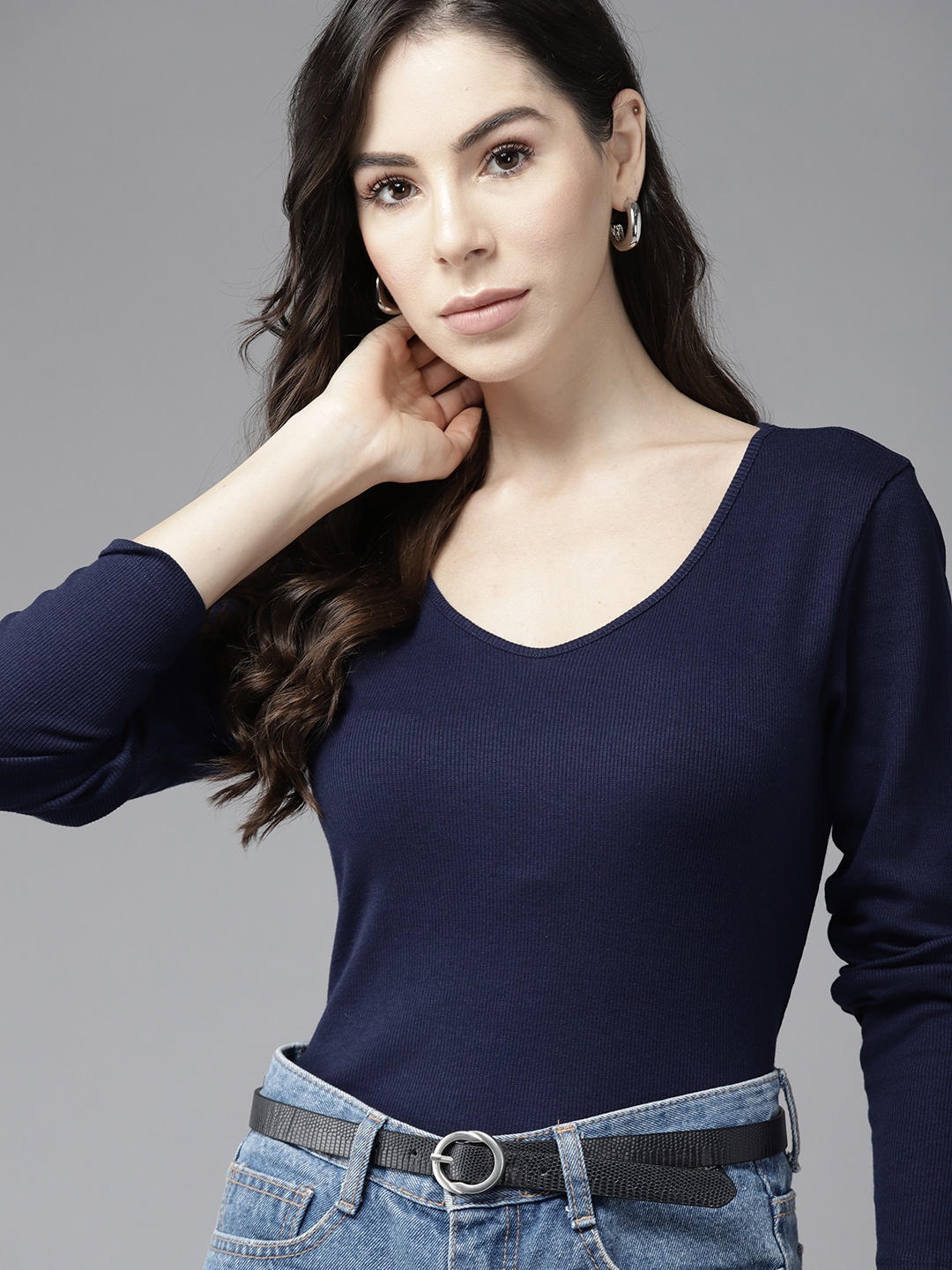 

Roadster Navy Blue Scoop Neck Top