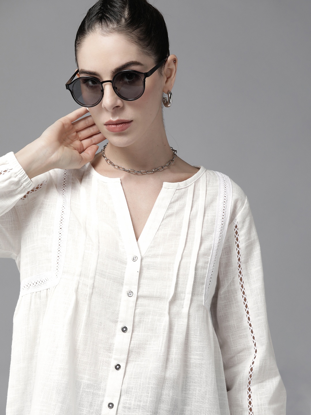

Roadster White Pure Cotton Lace Inserts Top
