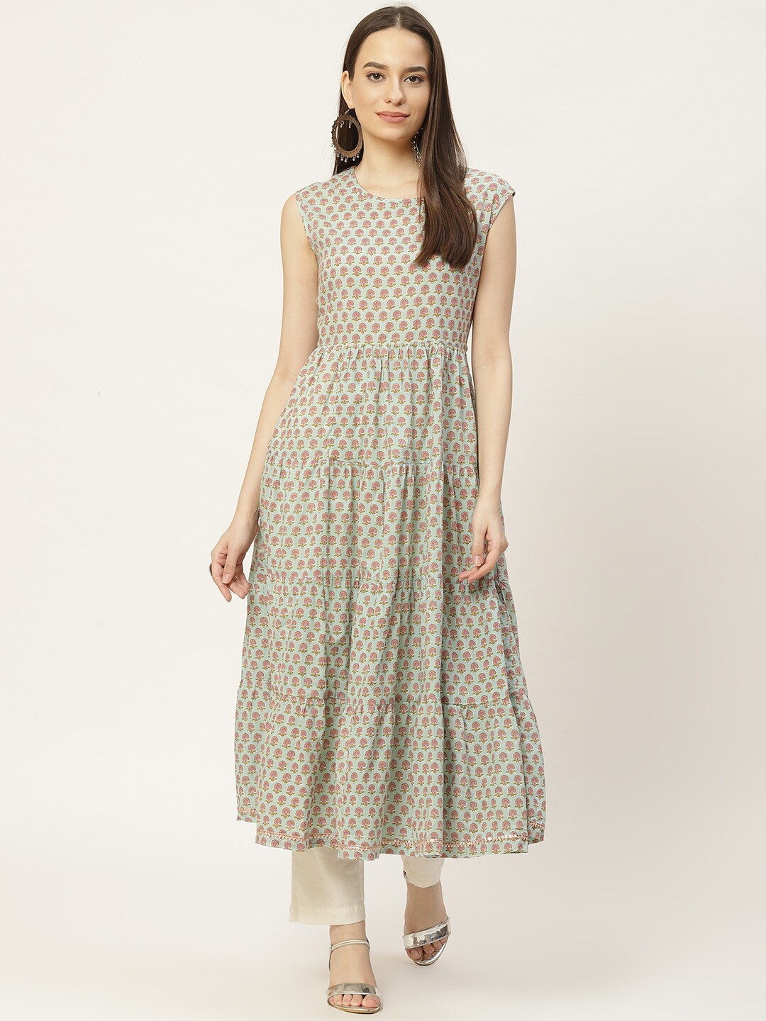 

FABRIC FITOOR Women Sea Green Floral Printed Anarkali Kurta