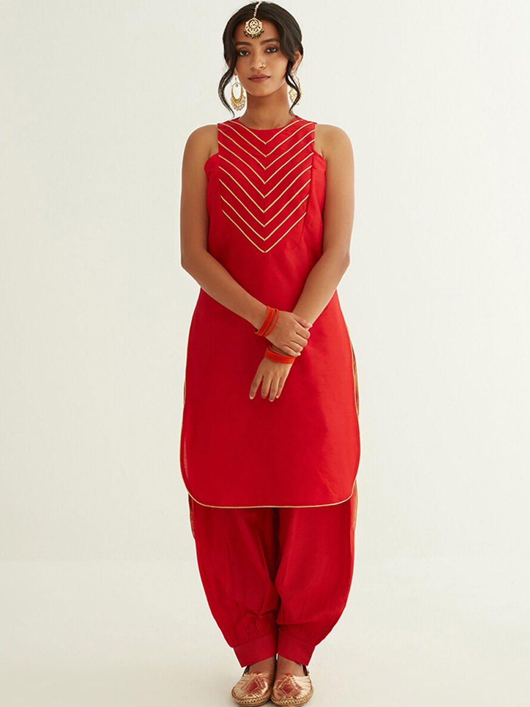 

Abhishti Women Red Yoke Design Kurta