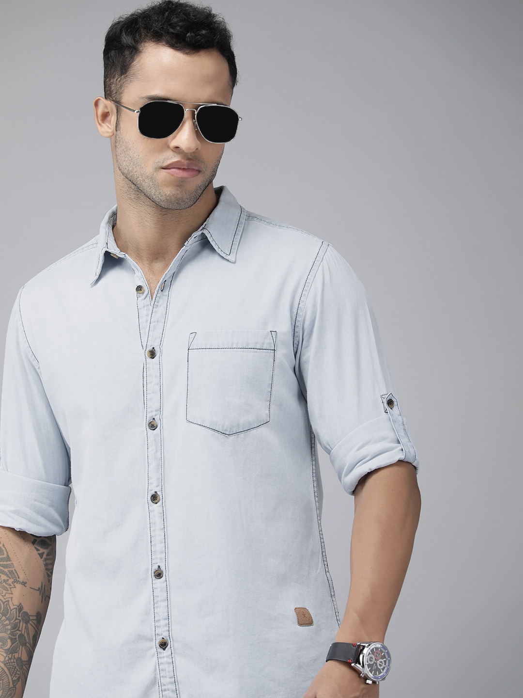 

Roadster Men Blue Pure Cotton Checked Casual Shirt