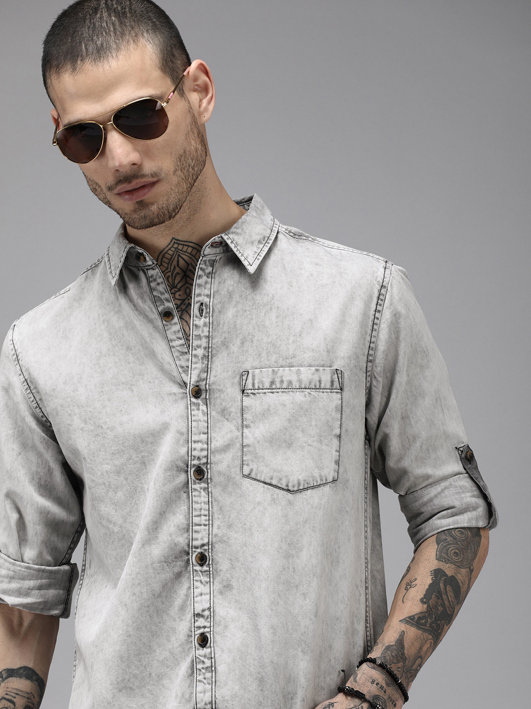 

Roadster Men Grey Casual Shirt