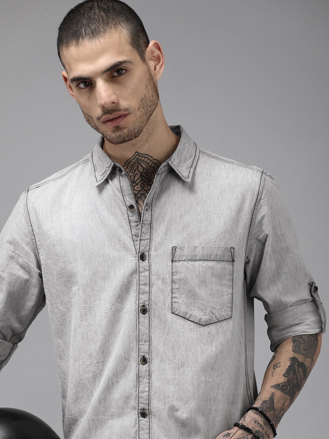 

Roadster Men Grey Standard Casual Shirt