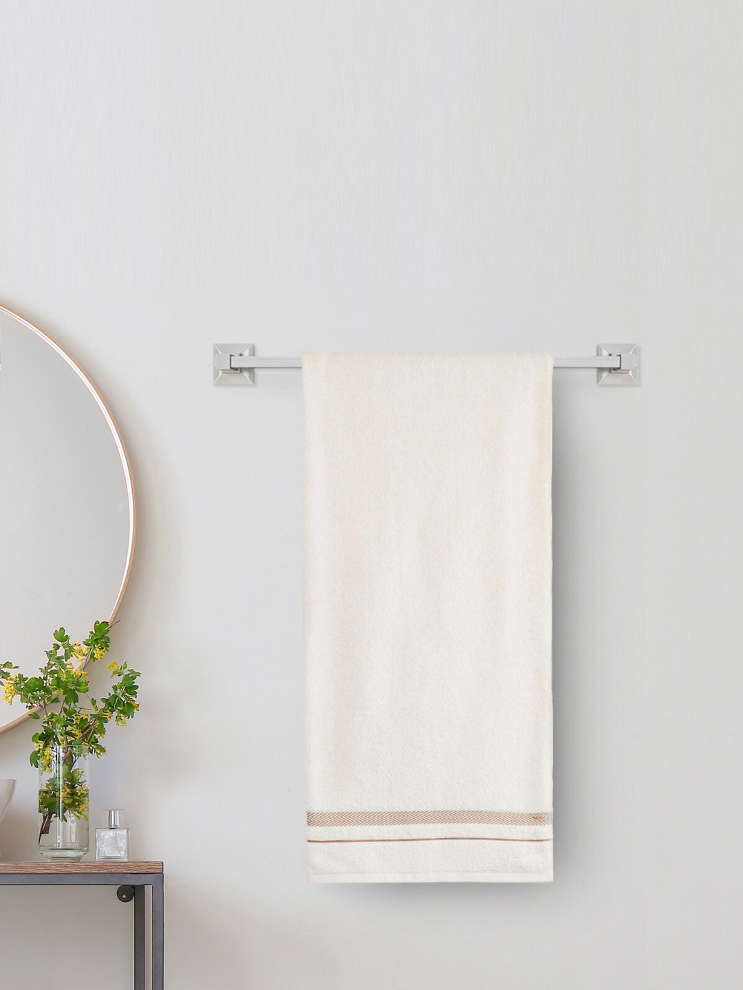 

Home Centre Off White & Gold Striped Pure Cotton 380 GSM Bath Towel