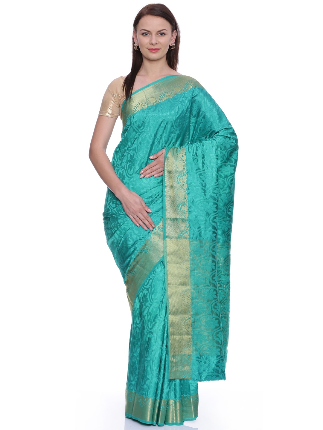 

MIMOSA Turquoise Blue Art Silk Woven Design Kanjeevaram Saree