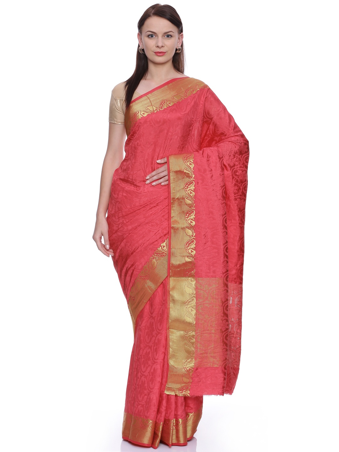 

MIMOSA Pink Art Silk Woven Design Kanjeevaram Saree